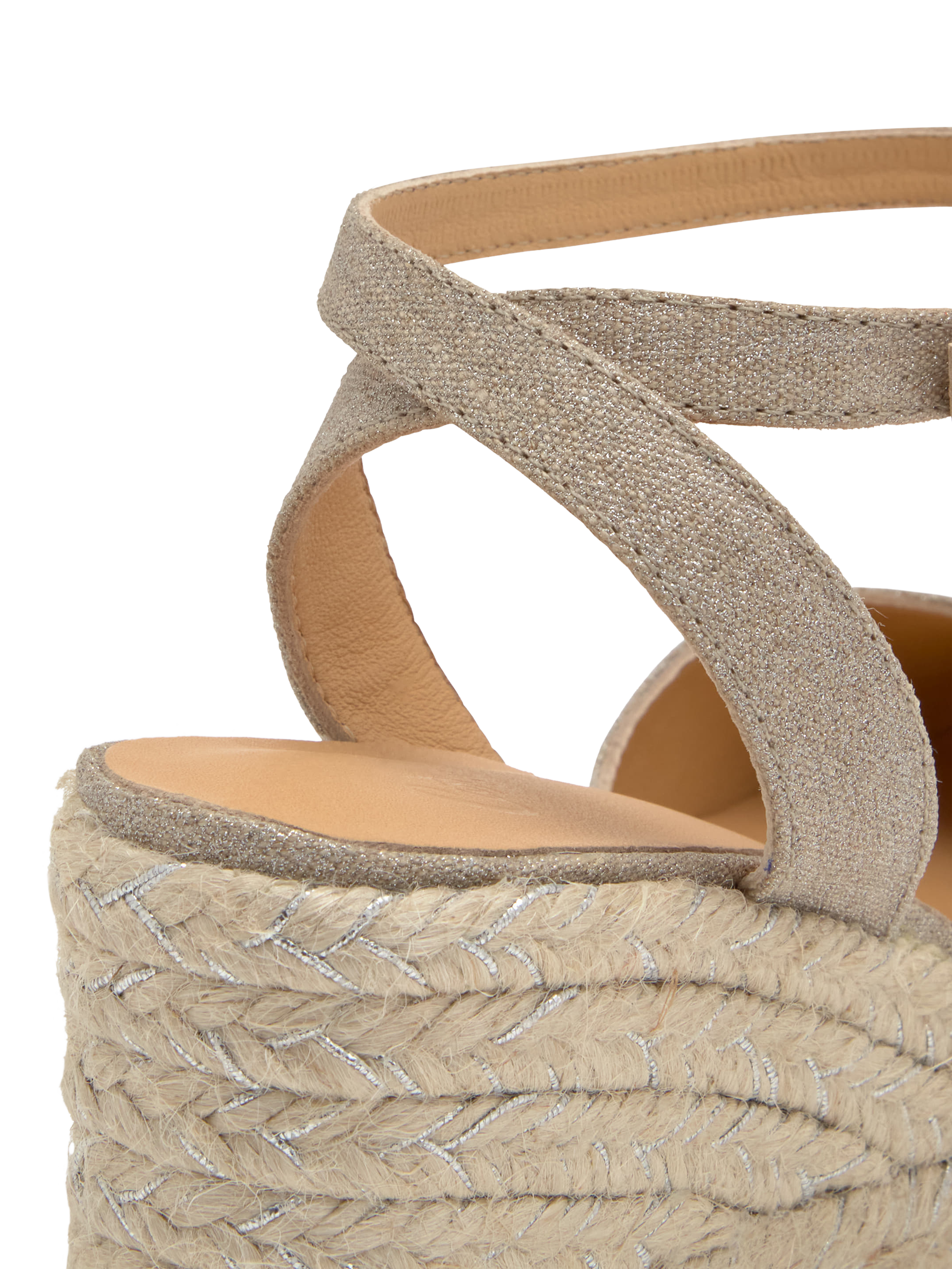 Product image 6 of 7, which shows Castañer Cybil Linen Wedge Heel Espadrille Sandals, Plata, 4