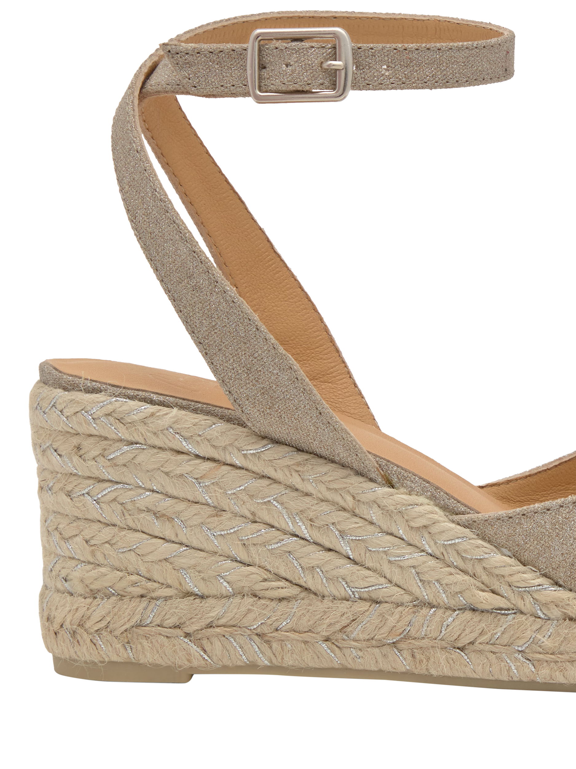 Product image 7 of 7, which shows Castañer Cybil Linen Wedge Heel Espadrille Sandals, Plata, 4