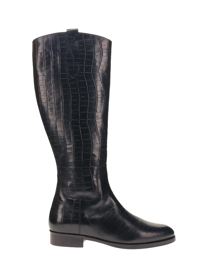 Product image 1 of 5, which shows Jones Bootmaker Emelia Medium Width Calf Fit  Croc Effect Leather Boots, Black, 3