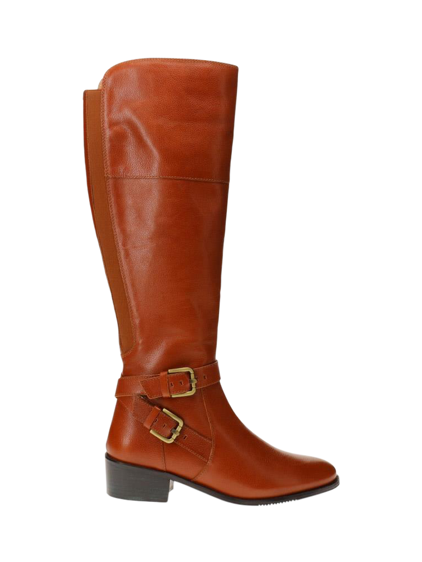 Product image 1 of 5, which shows Jones Bootmaker Phoebe Large Width Calf Fit Fit Knee High Leather Boots, Tan, 3