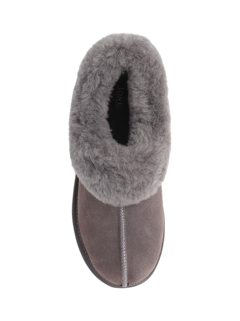 Product image 4 of 5, which shows Jones Bootmaker Fabiola Sheepskin Faux Fur Lined Slippers, Grey, 3