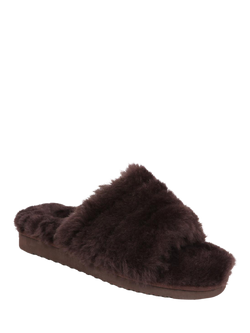 Jones Bootmaker Falonda Faux Fur Mule Slippers, Chocolate - view 2, Chocolate