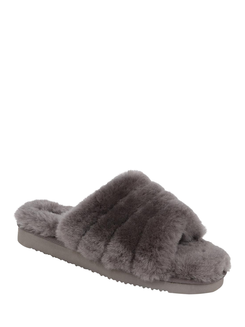 Product image 2 of 5, which shows Jones Bootmaker Falonda Faux Fur Mule Slippers, Grey, 3