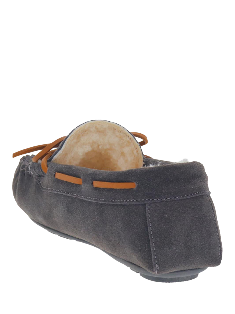 Product image 3 of 5, which shows Jones Bootmaker Ferne Suede Faux Fur Lined Moccasin Slippers, Grey, 3