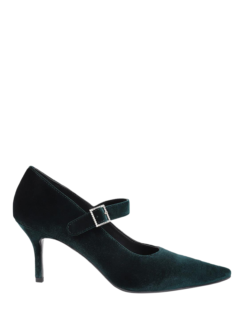 Product image 1 of 5, which shows Jones Bootmaker Yumi Velour Pointed Heeled Courts, Green, 3