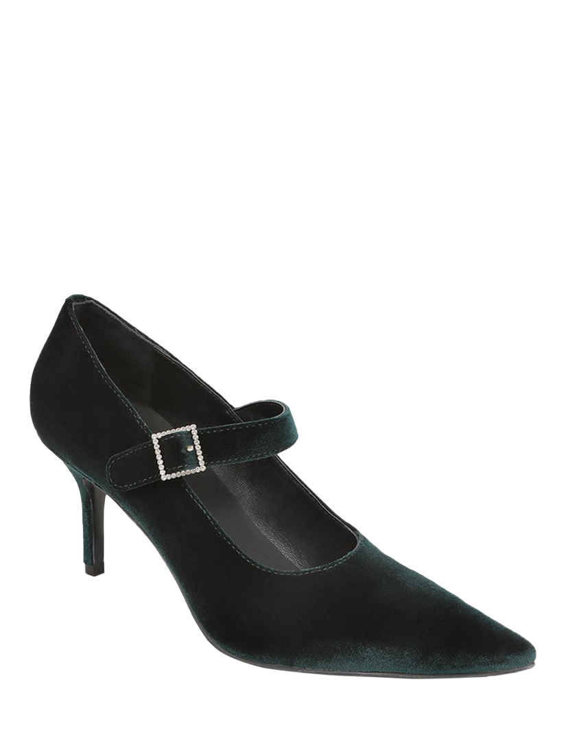 Product image 2 of 5, which shows Jones Bootmaker Yumi Velour Pointed Heeled Courts, Green, 3