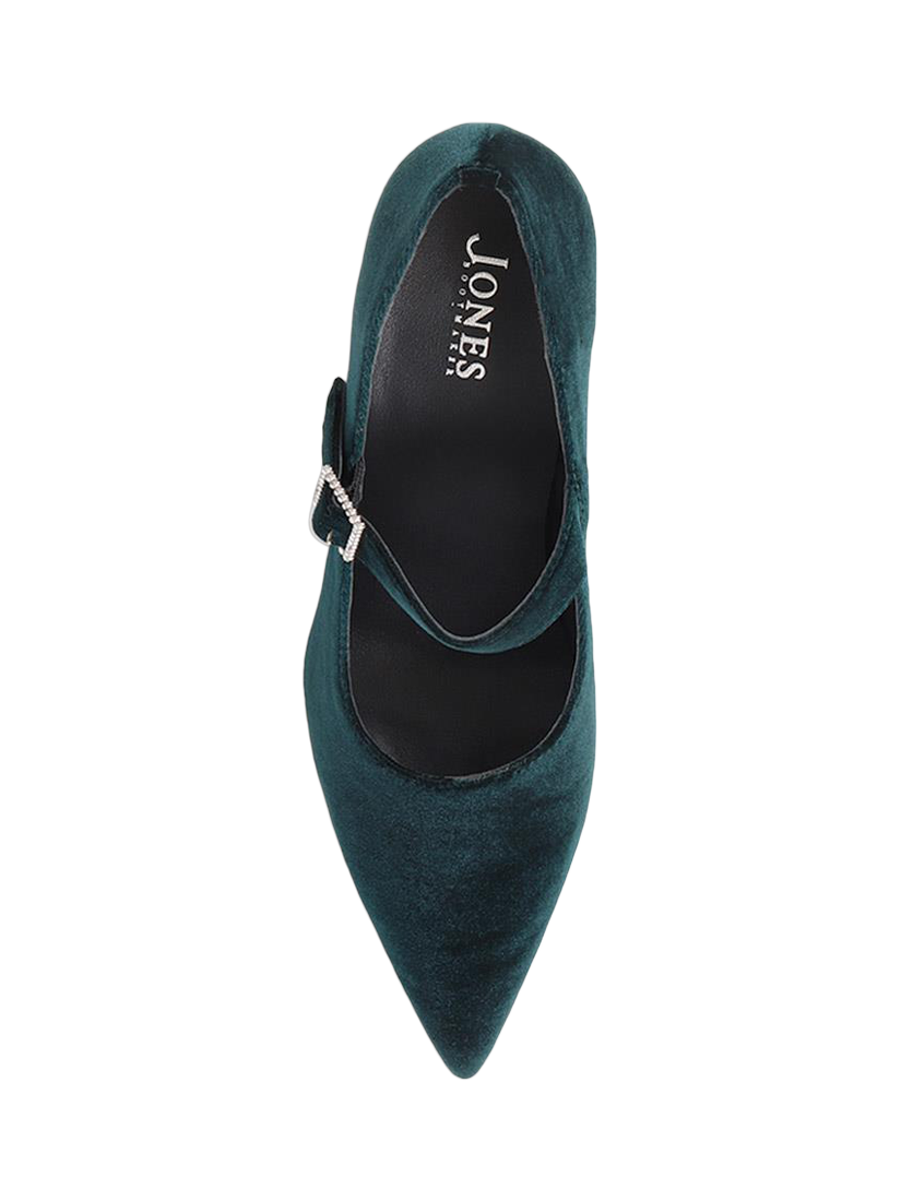 Product image 4 of 5, which shows Jones Bootmaker Yumi Velour Pointed Heeled Courts, Green, 3