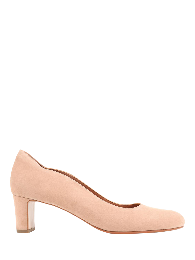 Product image 1 of 6, which shows Jones Bootmaker Zoey Suede Scallop Heeled Courts, Beige, 3
