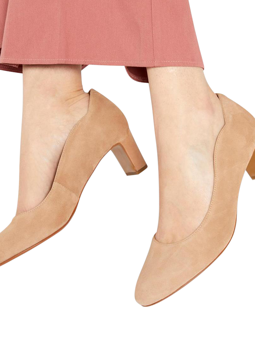Product image 2 of 6, which shows Jones Bootmaker Zoey Suede Scallop Heeled Courts, Beige, 3