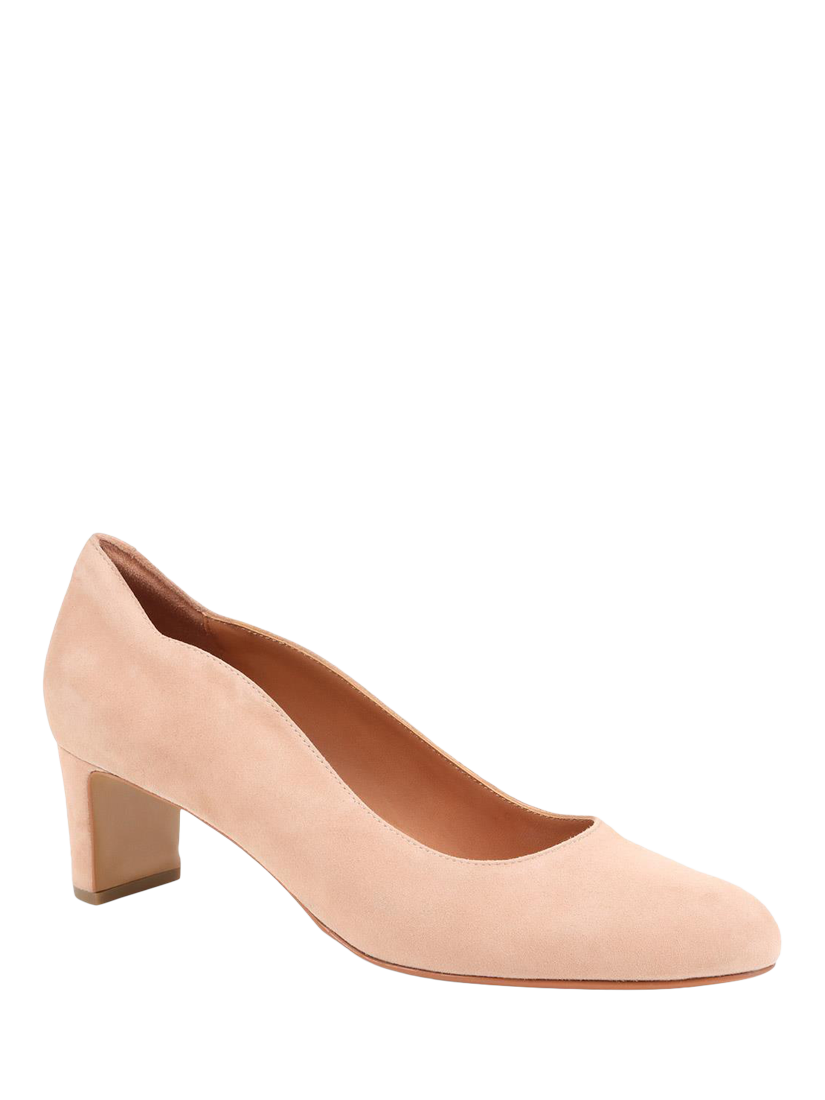 Product image 3 of 6, which shows Jones Bootmaker Zoey Suede Scallop Heeled Courts, Beige, 3
