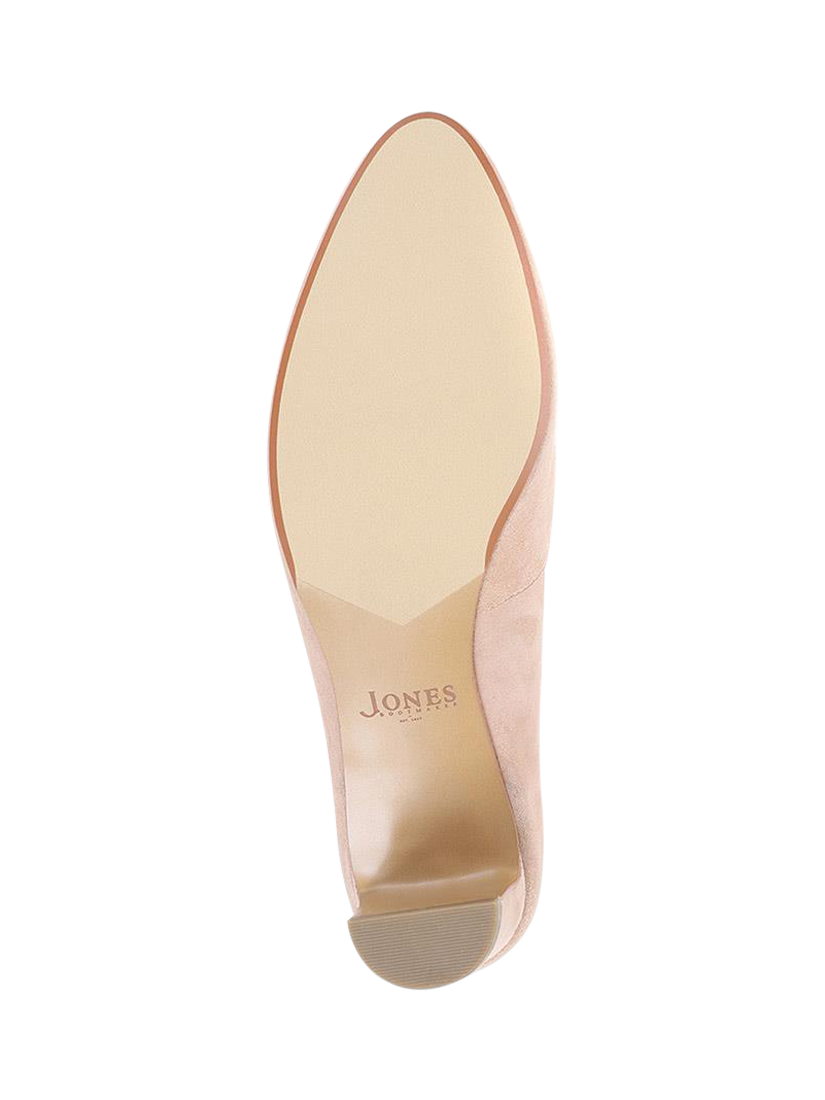 Product image 6 of 6, which shows Jones Bootmaker Zoey Suede Scallop Heeled Courts, Beige, 3