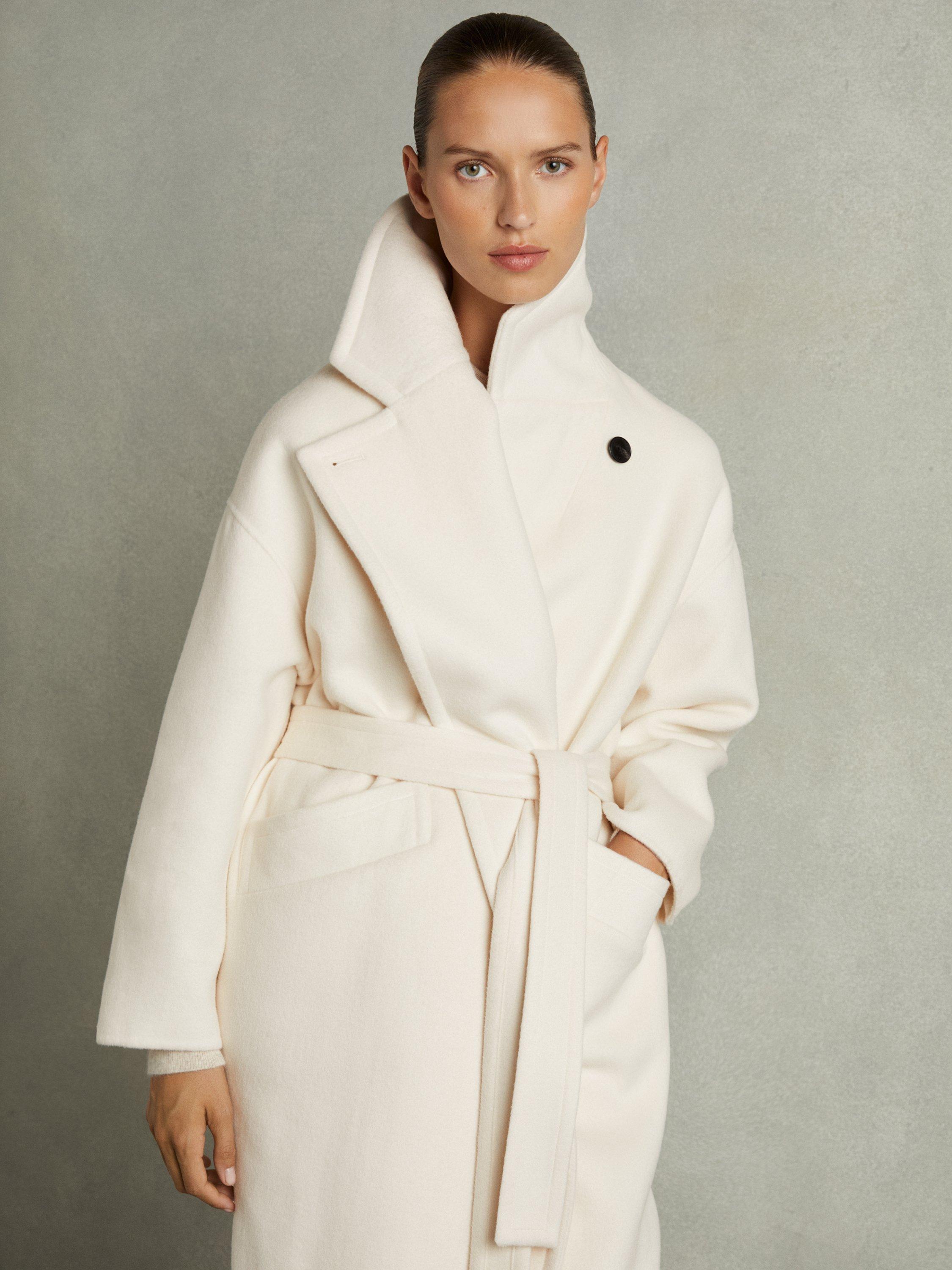 Reiss Petite Bridget Wool Rich Blindseam Coat Cream
