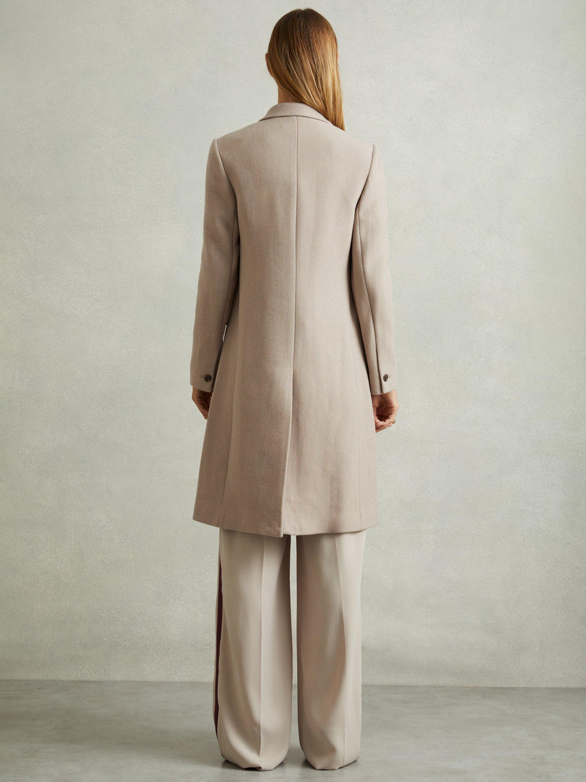 Product image 2 of 5, which shows Reiss Louis Wool Blend Longline Coat, Stone, 6