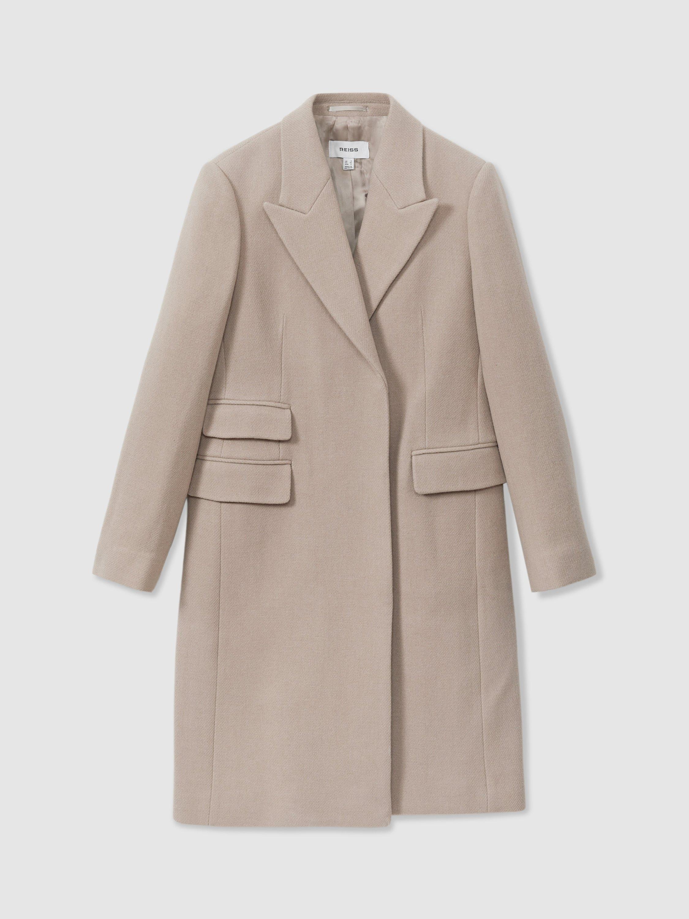 Reiss Louis Wool Blend Longline Coat Stone