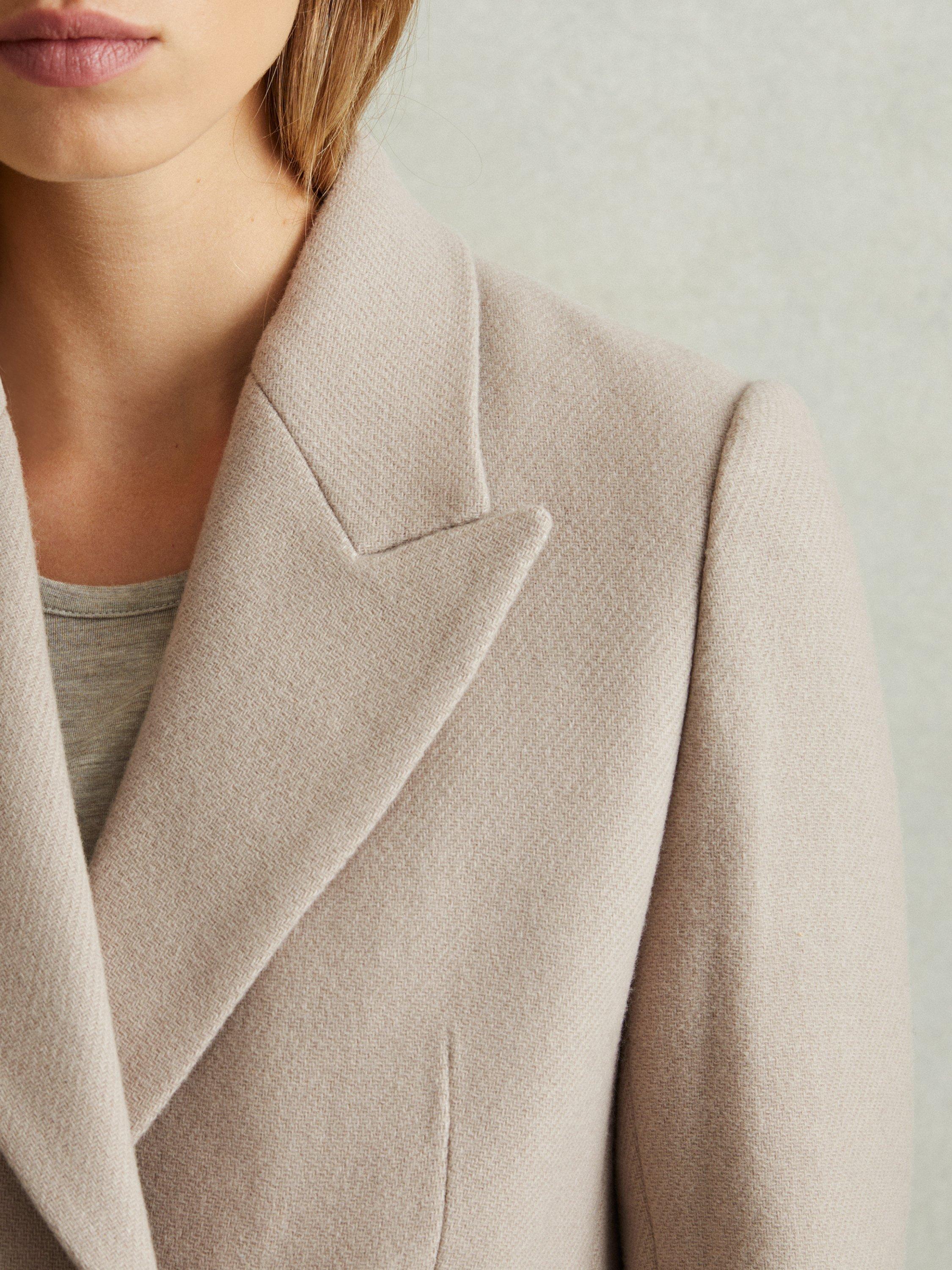 Product image 5 of 5, which shows Reiss Louis Wool Blend Longline Coat, Stone, 6