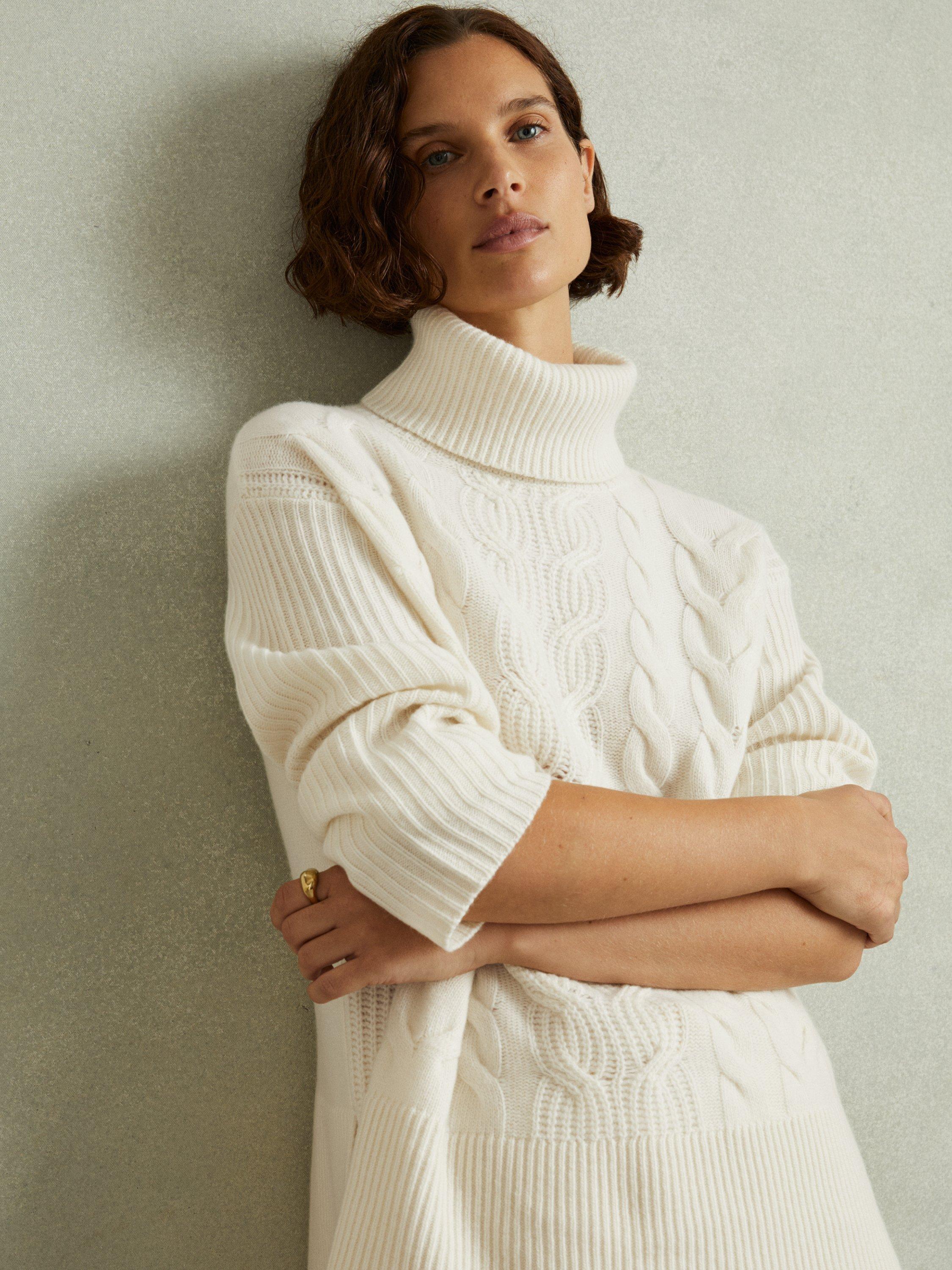 Reiss Carina Wool Cashmere Cable Knit Roll Neck Jumper