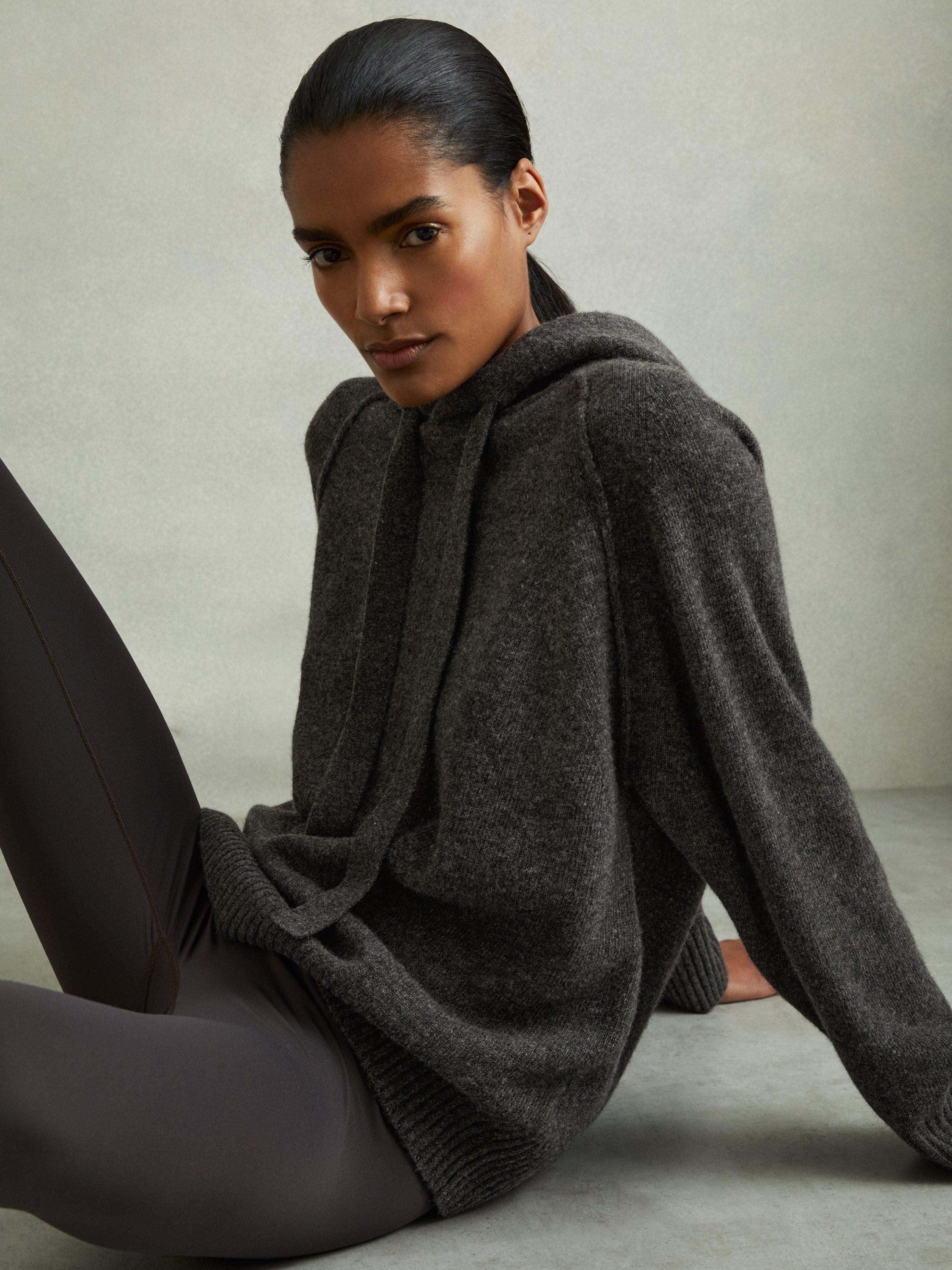 Reiss Charlie Wool Cashmere Knitted Hoodie, Charcoal
