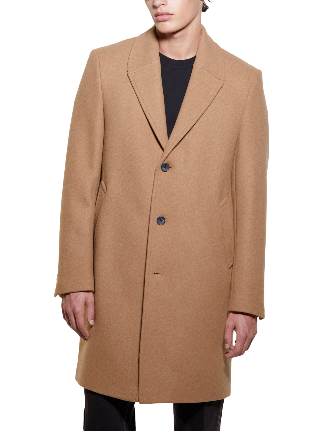 Product image 1 of 5, which shows SISLEY Slim Fit Single Breasted Wool Blend Coat, Camel, 38R