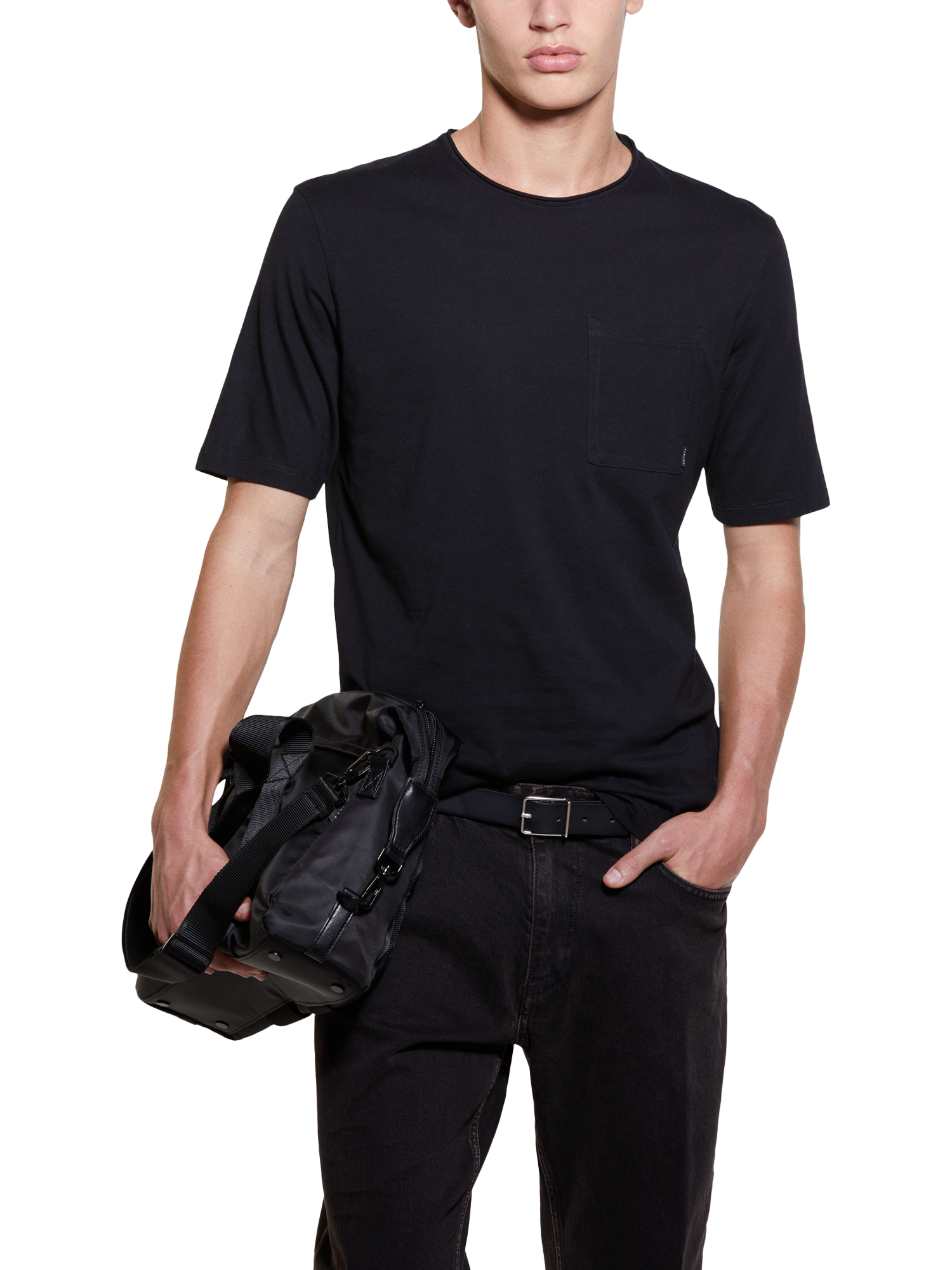 SISLEY Raw Cut Crew Neck Organic Cotton T-Shirt, Black
