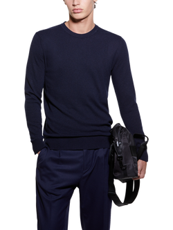 SISLEY Wool and Cashmere Blend Crew Neck Sweater, Navy