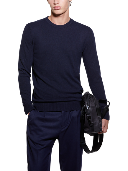 SISLEY Wool and Cashmere Blend Crew Neck Sweater, Navy