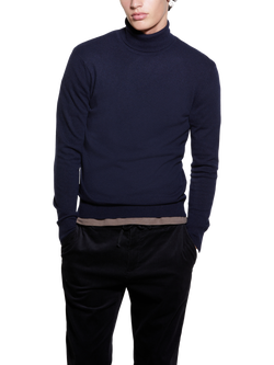 SISLEY Roll Neck Wool Cashmere Blend Jumper, Navy, Navy