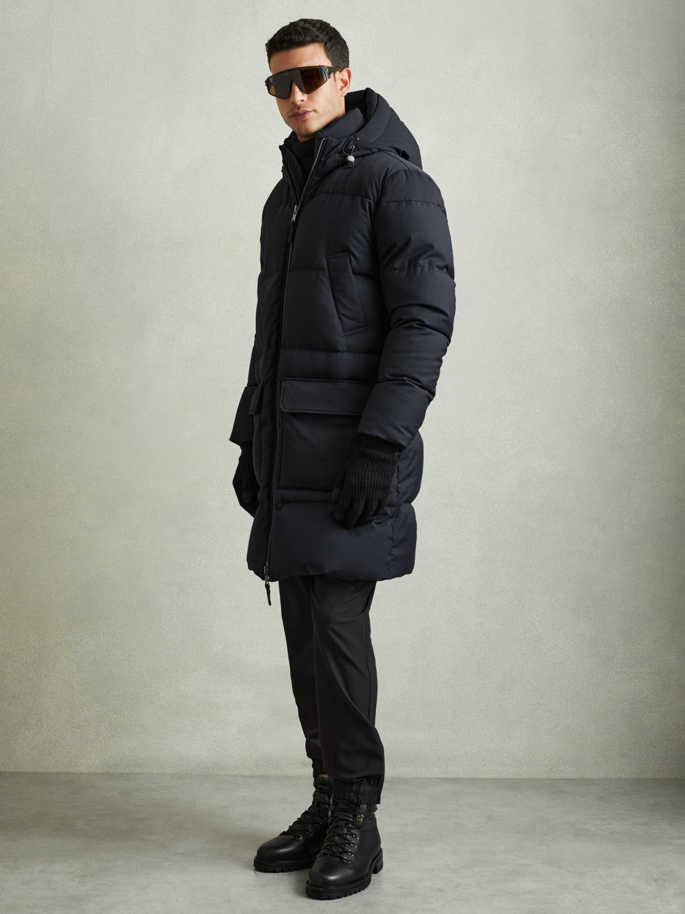 Reiss Stadium Longline Quilted Puffer Jacket Navy