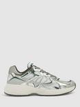 Reiss Volt Leather Blend Trainers, Silver/Green