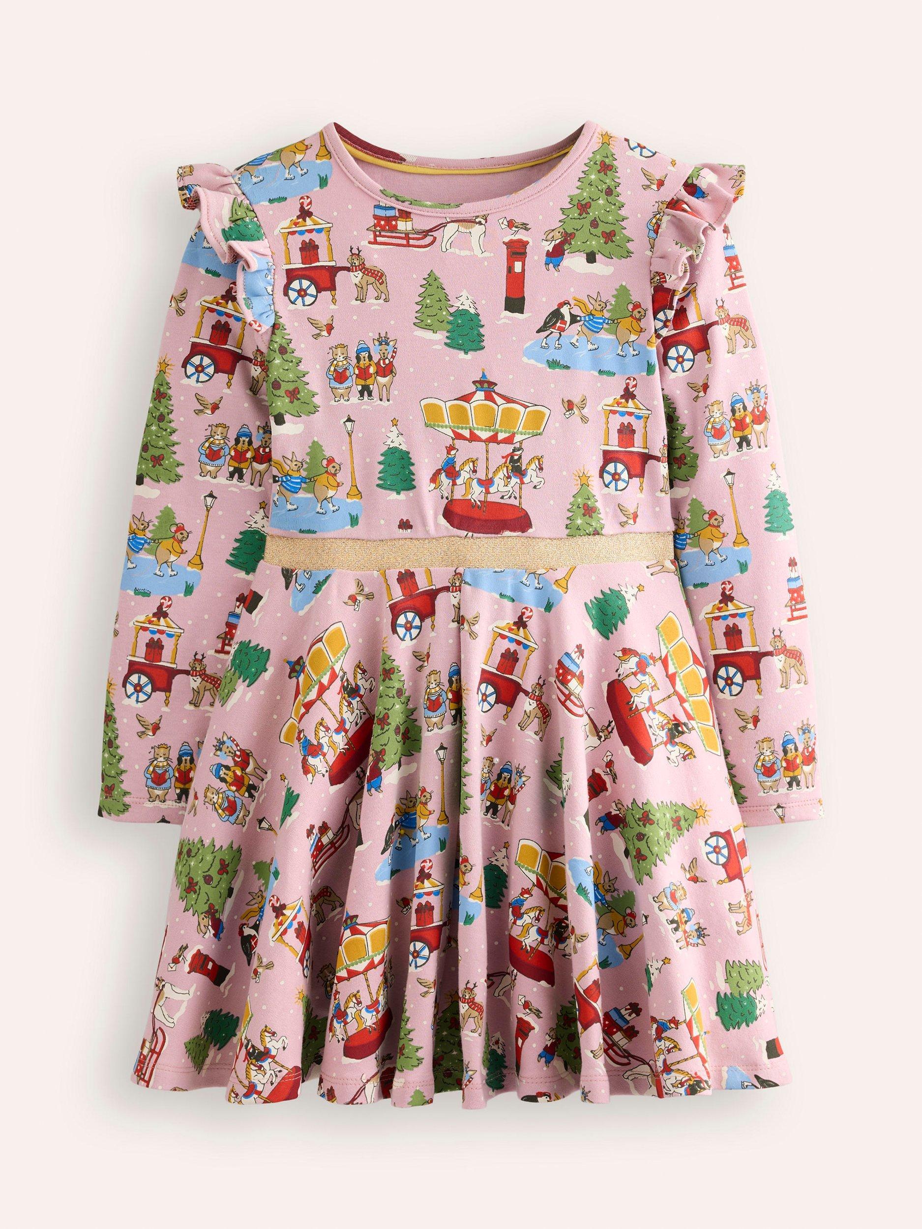 Mini Boden Mabel Cotton Twirly A Line Dress Pink Carousel