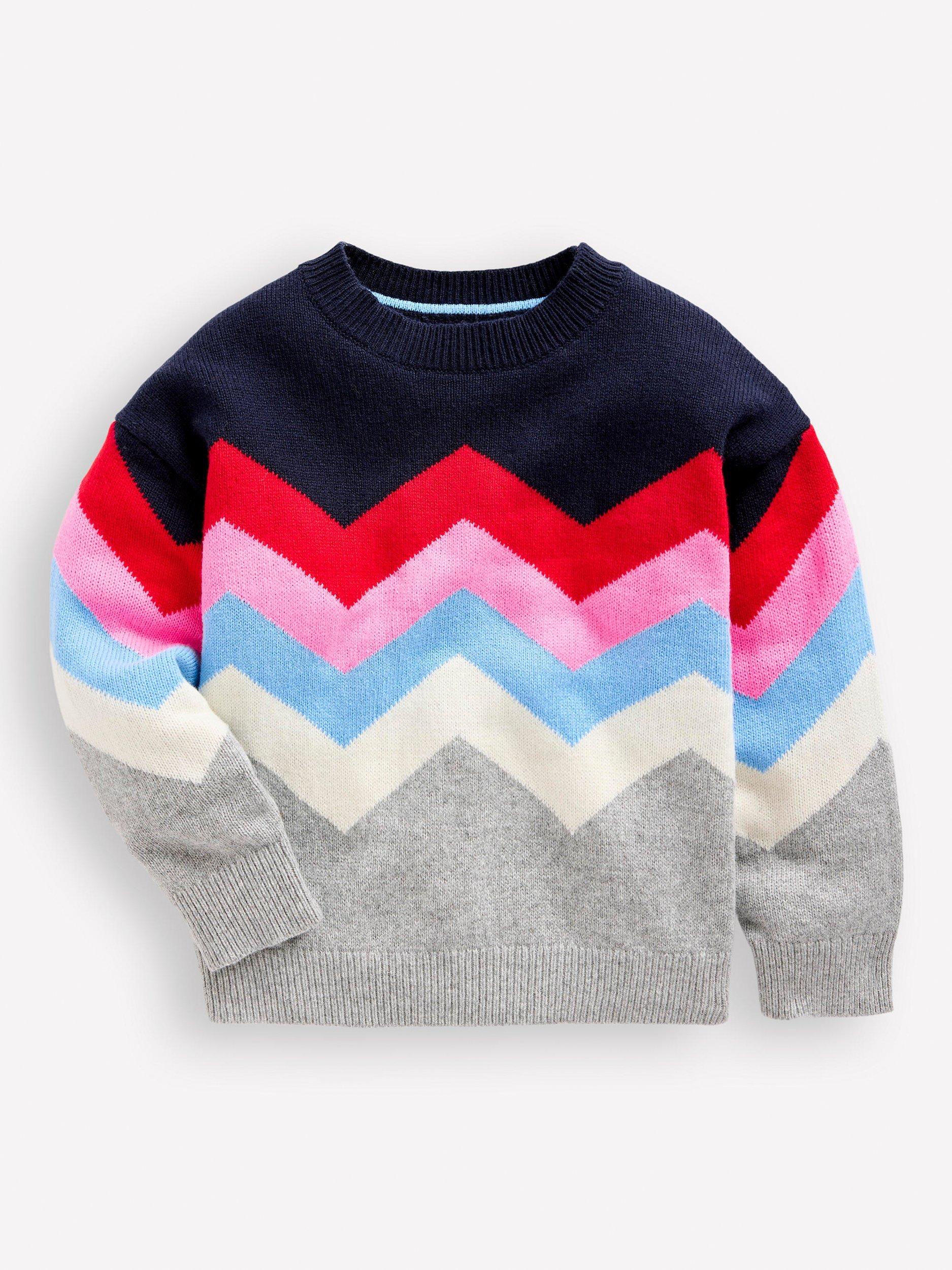 Mini Boden Kids' Zig Zag Jumper, Grey Marl/Multi