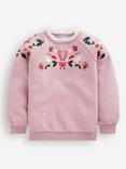 Mini Boden Kids' Festive Embroidered Sweatshirt, Vintage Pink