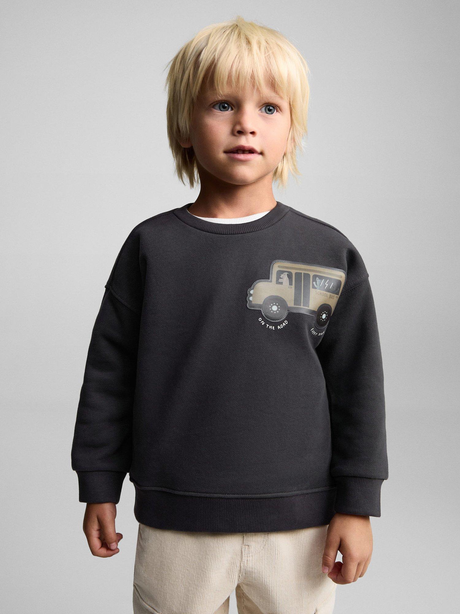 Mango Kids' Cotton Bus Print Sweatshirt, Charcoal