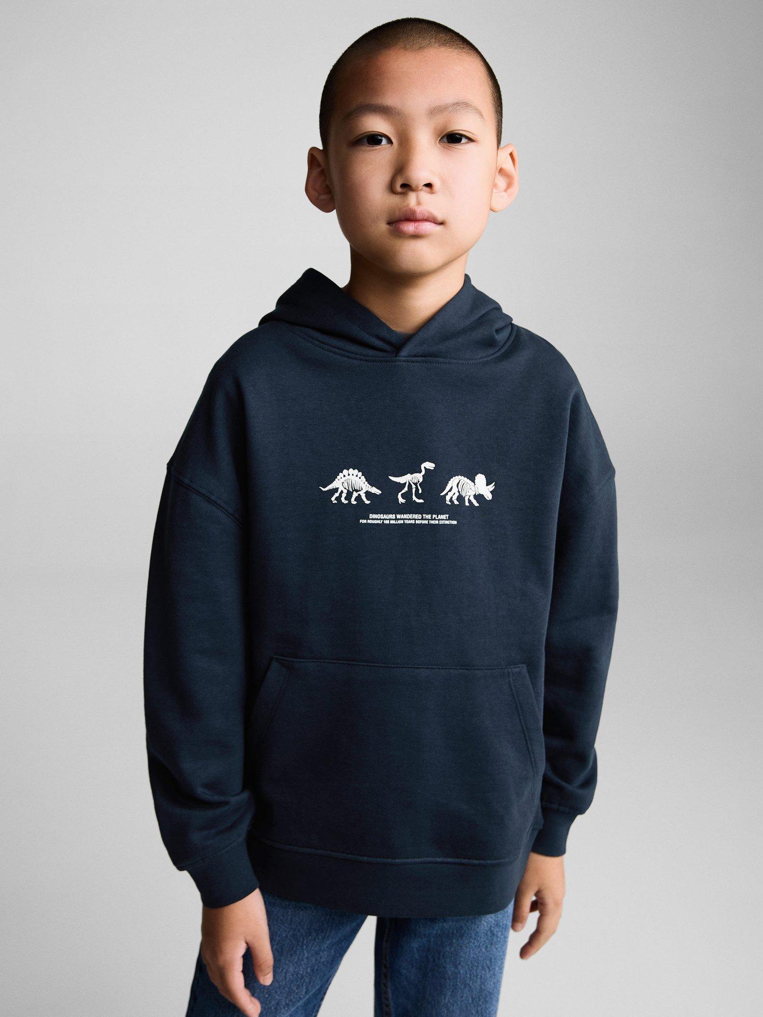Mango Kids' Cotton Dinosaur Hoodie, Navy