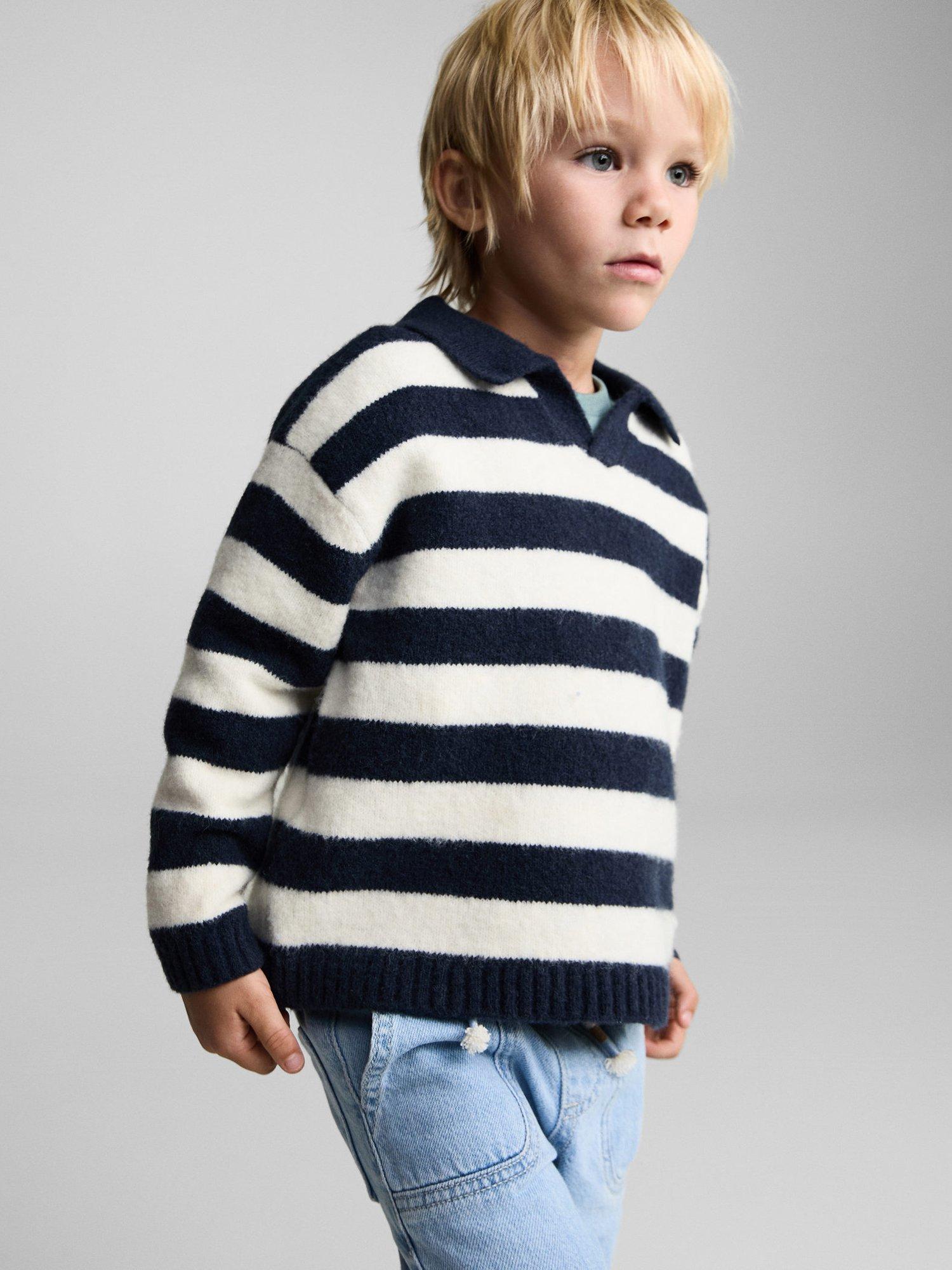 Mango Kids' Ordino Stripe Polo Neck Jumper, Navy/Multi