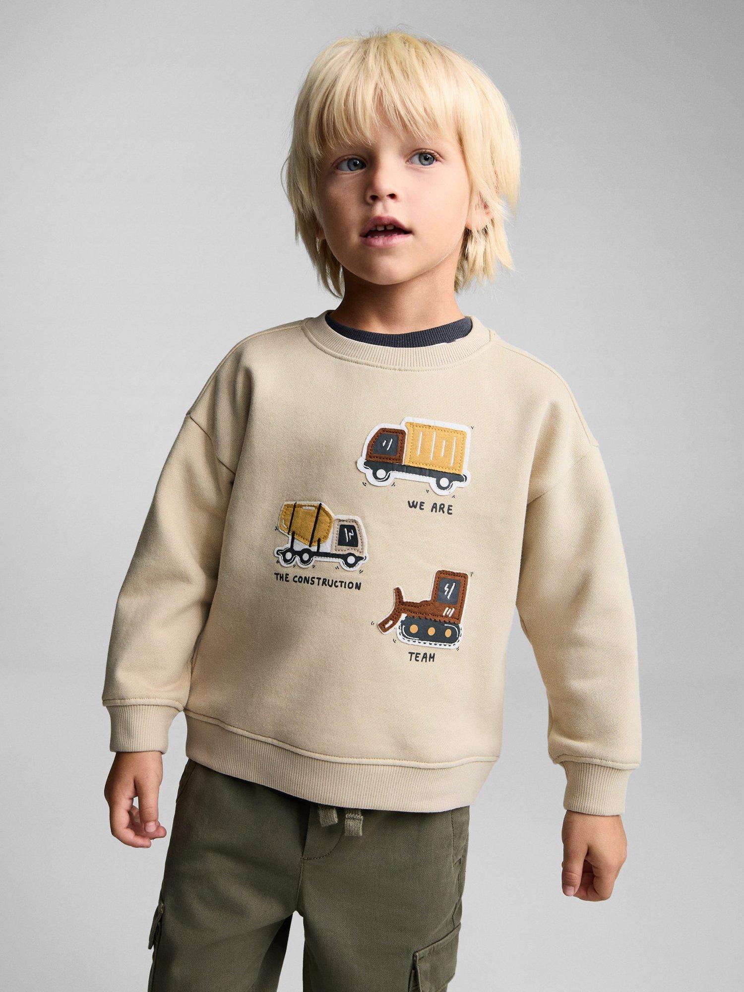 Mango Kids' Cotton Truck Applique Sweatshirt, Pastel Brown