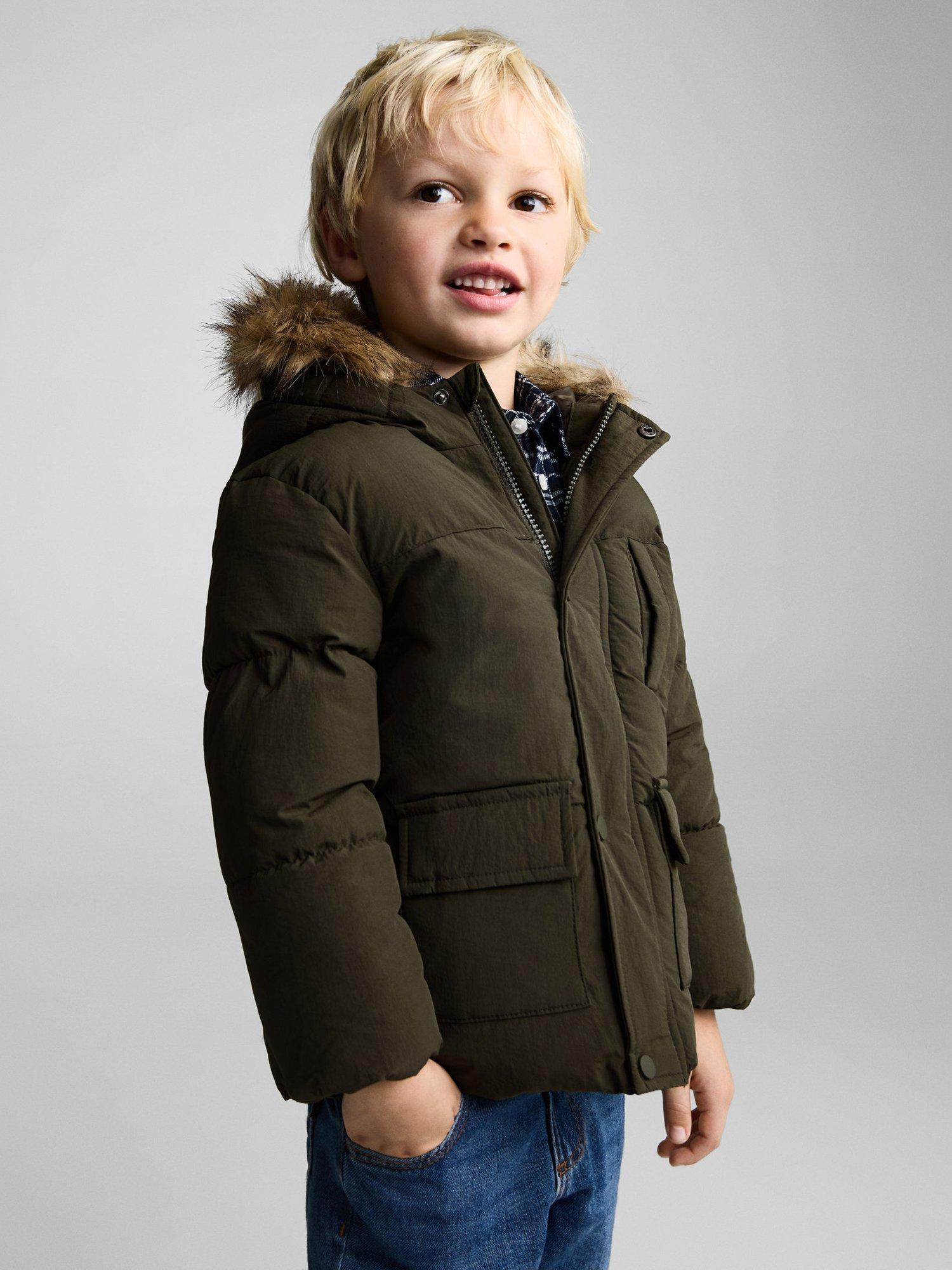 Mango Kids' Quilted Fleece Lined Jacket, Khaki