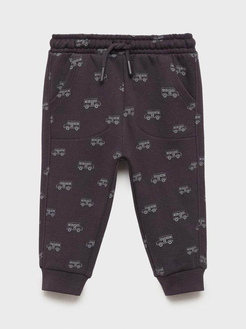 Mango Kids' Cotton Truck Print Joggers, Charcoal/White