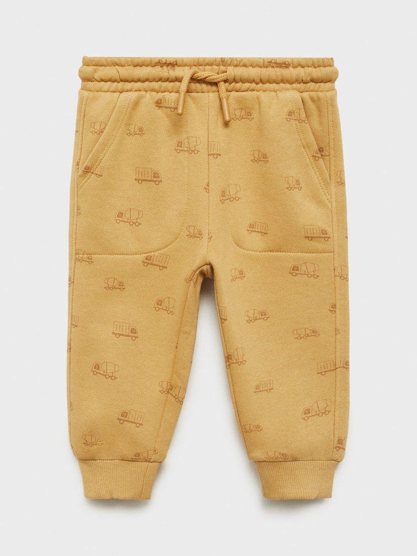 Mango Kids' Cotton Truck Print Joggers, Dark Yellow/Brown