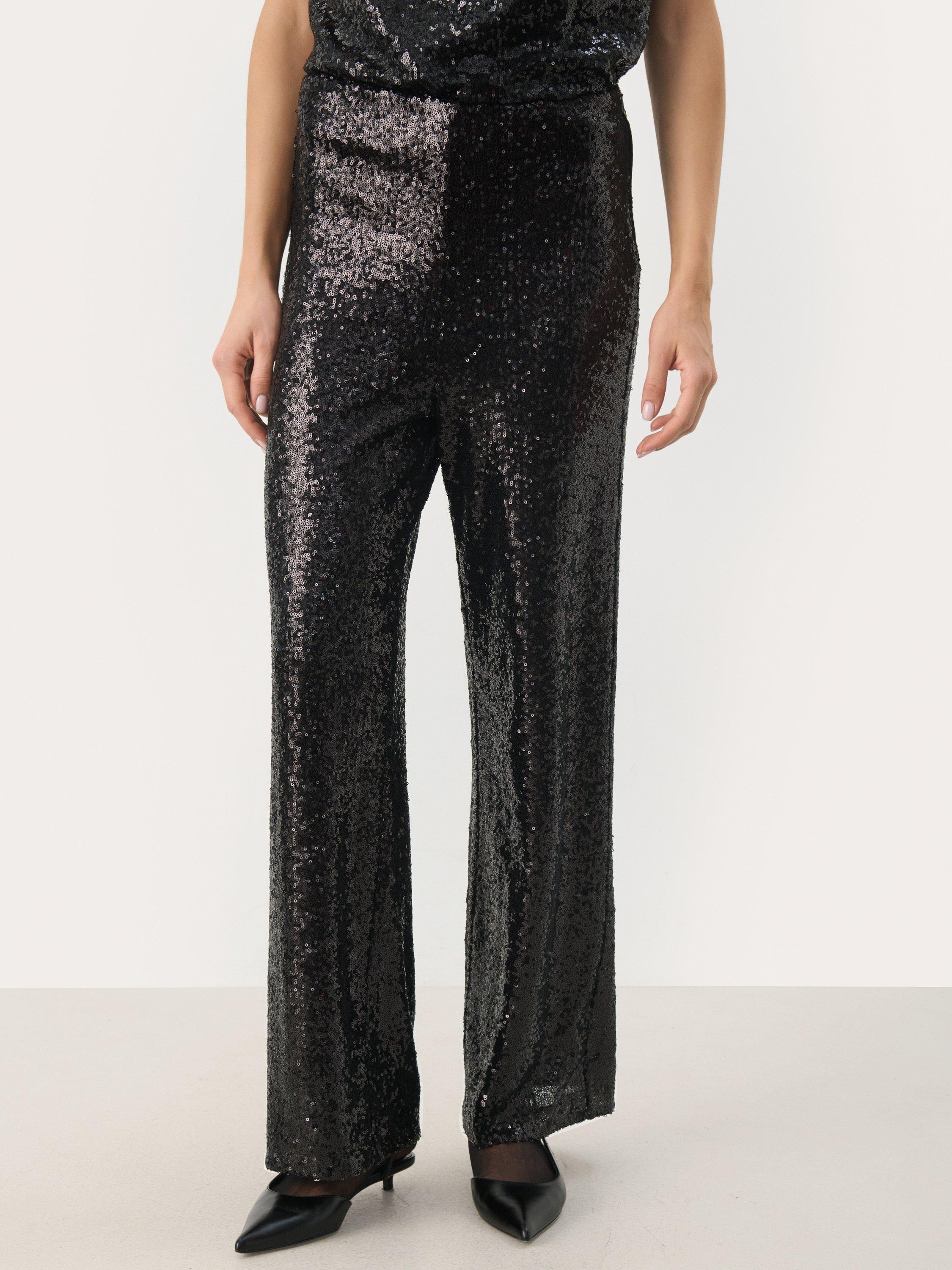 Product image 1 of 6, which shows Part Two Tatianas Sequin Trousers, Black, XS