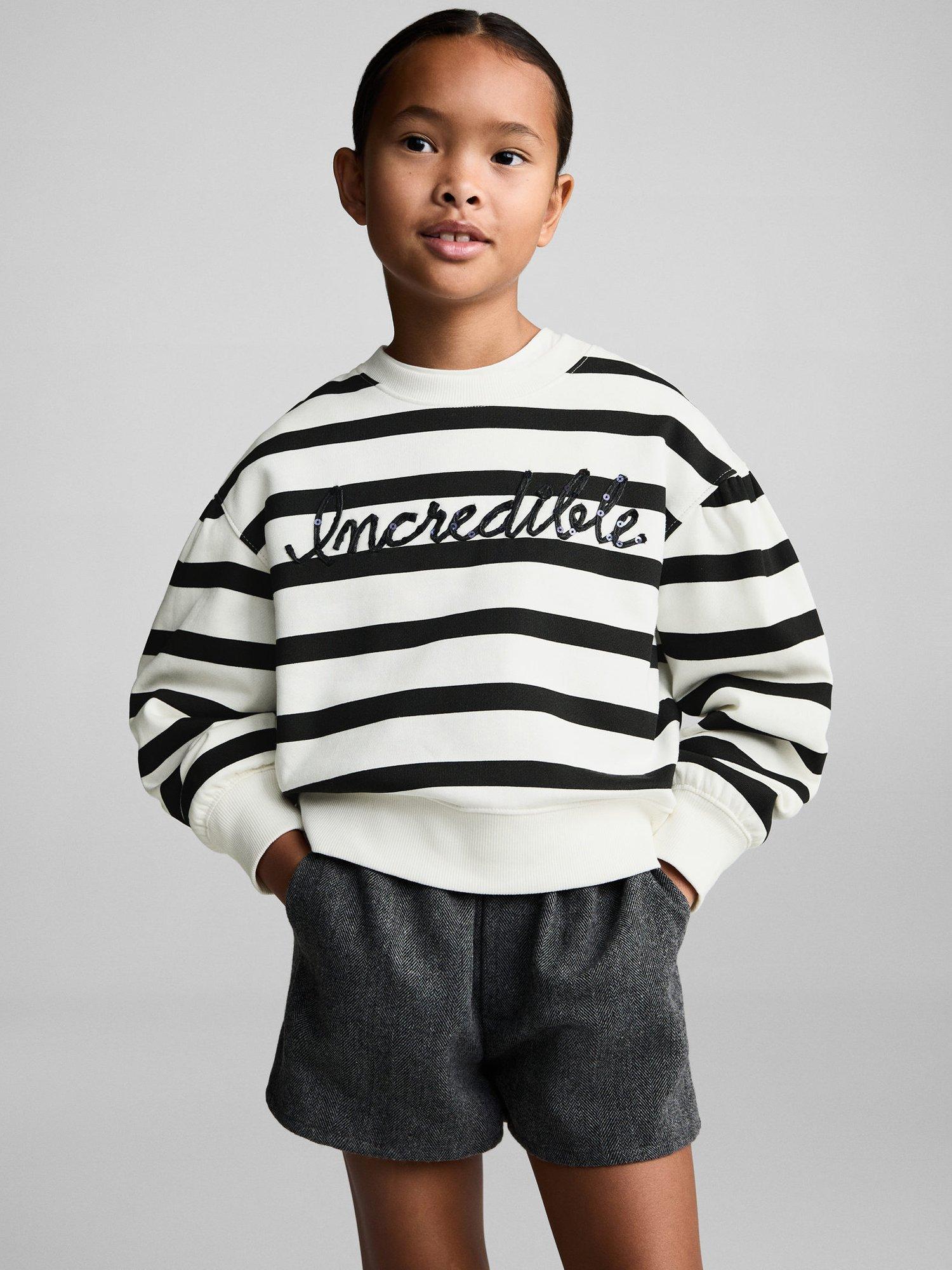 Mango Kids' Camila Cotton Stripe Sweatshirt, Natural White