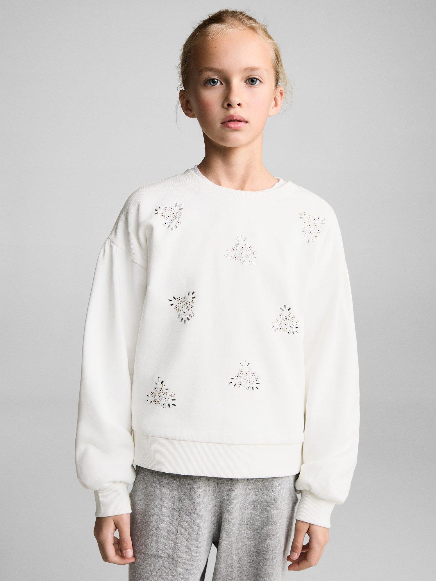 Mango Kids' June Embellished Sweatshirt, Natural White