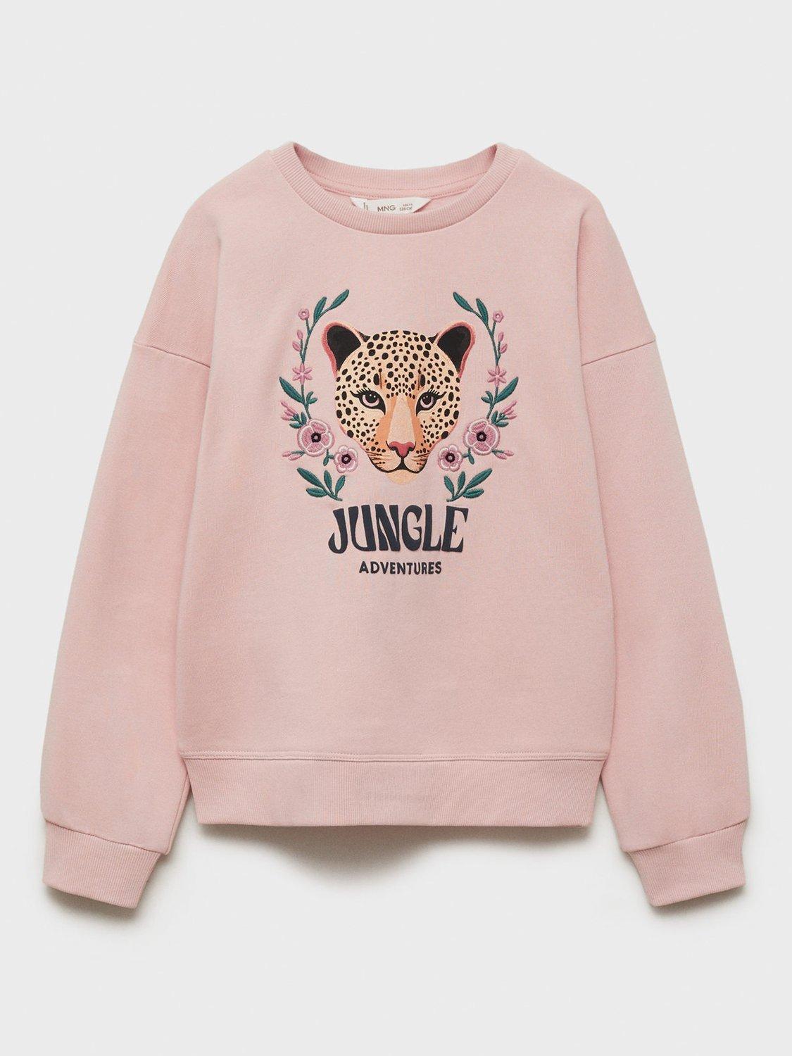 Mango Kids' Jungle Cotton Sweatshirt, Pink