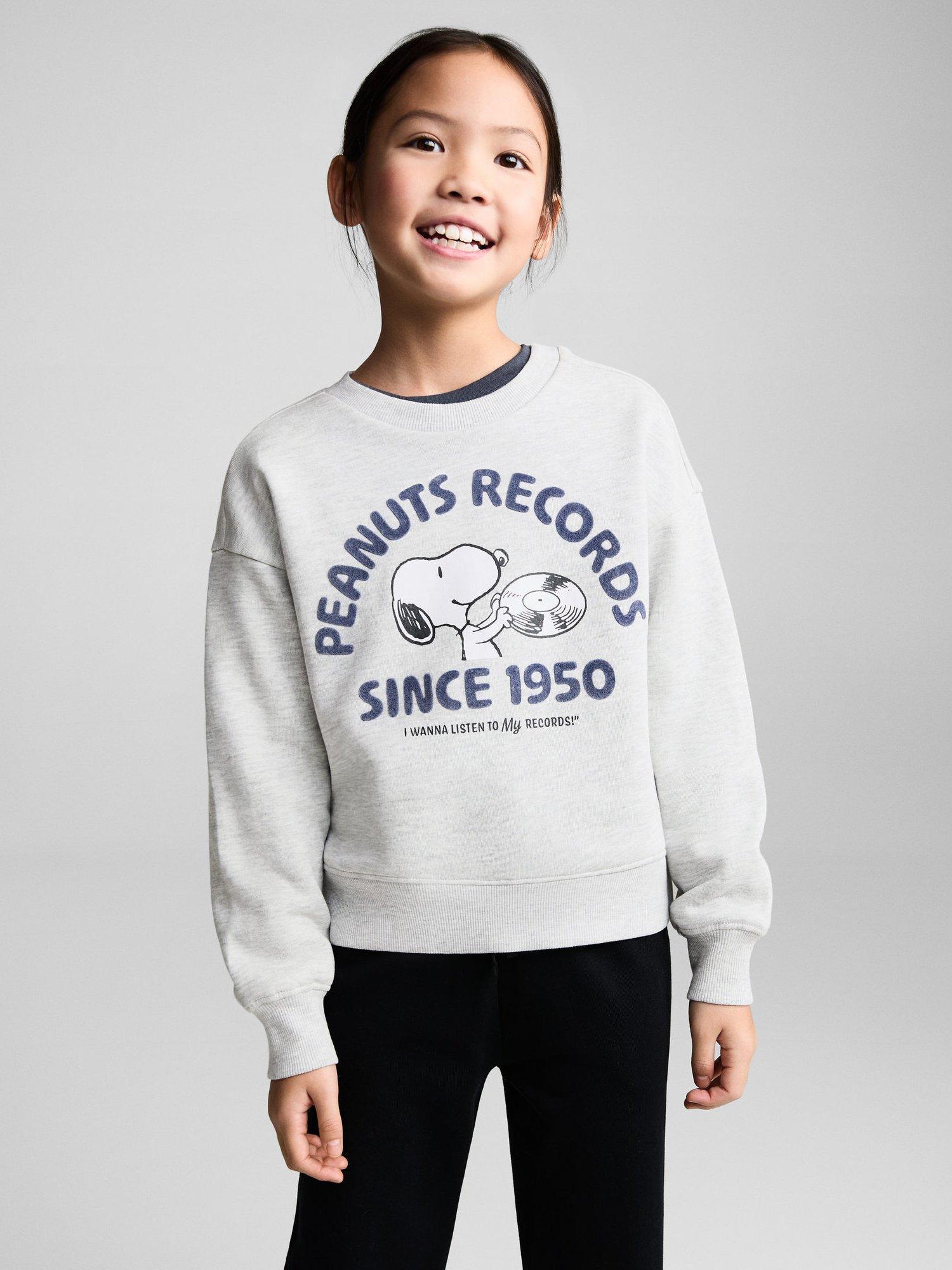 Mango Kids' Snoopy Graphic Cotton Sweatshirt, Light Pastel Grey/Multi