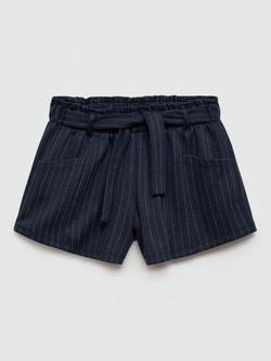 Mango Kids' Cata Stripe Paperbag Waist Shorts, Navy - view 2, Navy