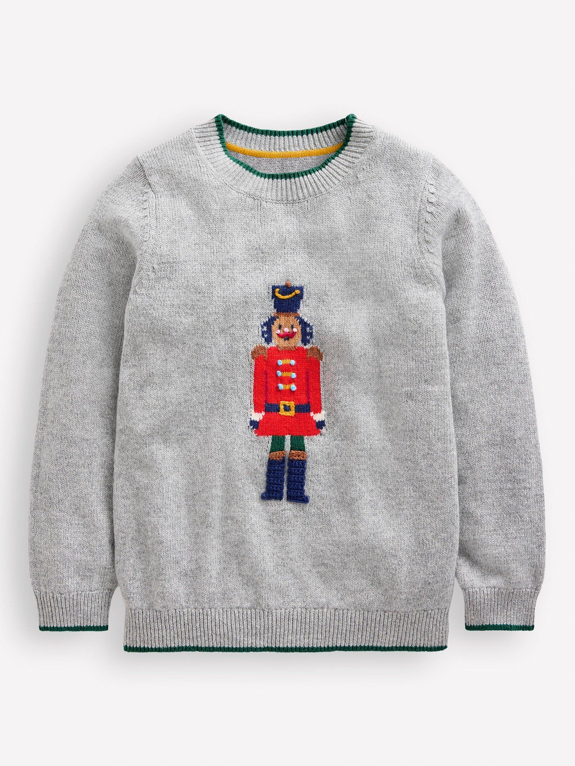 Mini Boden Kids' Fun Nutcracker Jumper, Grey Marl