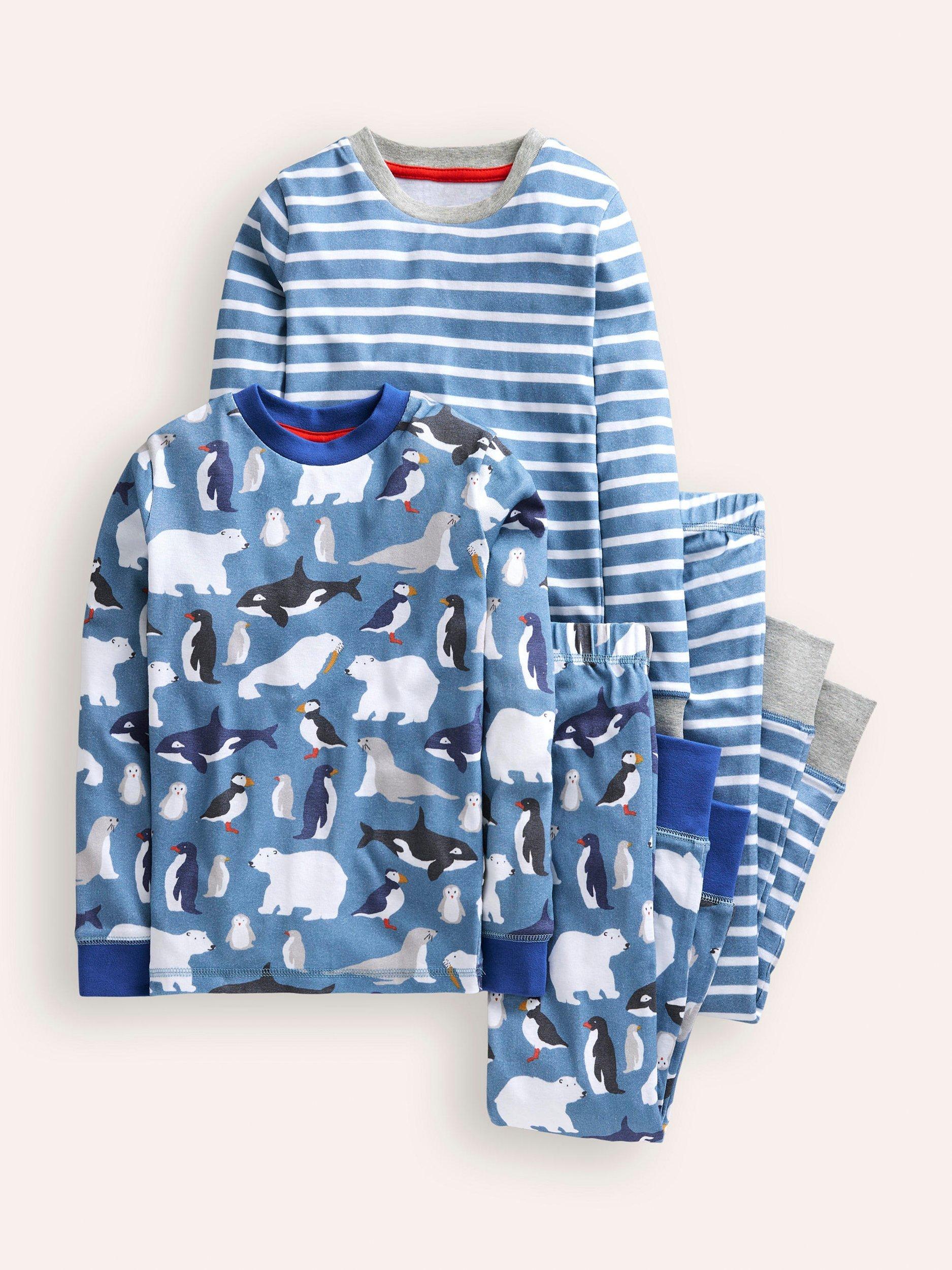 Mini Boden Kids' Cotton Snug Pyjamas, Pack of 2, Blue Arctic Animals