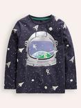 Mini Boden Kids' Cotton Glow-In-The-Dark Top, Smoke Astronaut