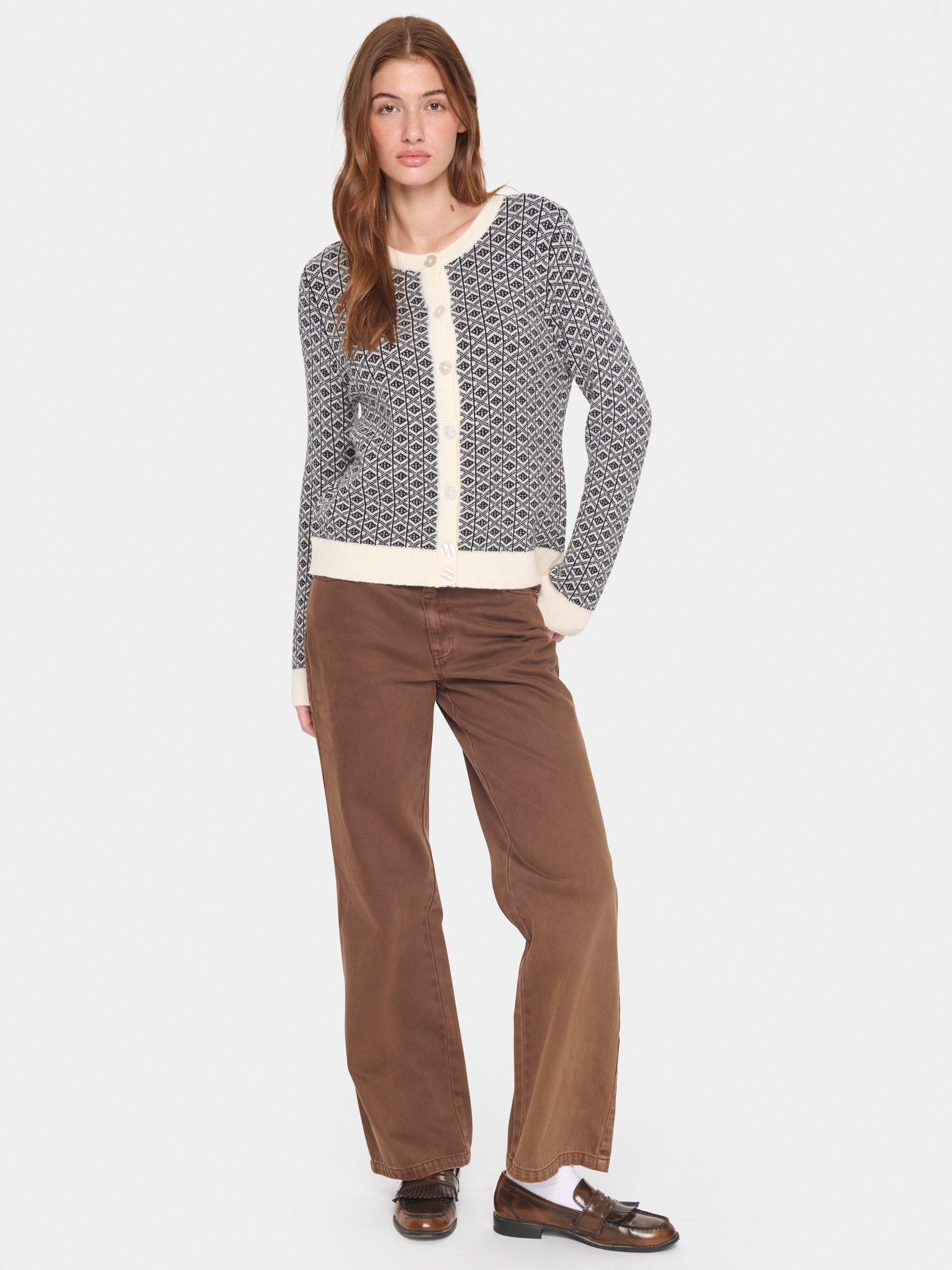 Product image 3 of 6, which shows Saint Tropez Herel Geometric Cardigan, Black/Cream, XS