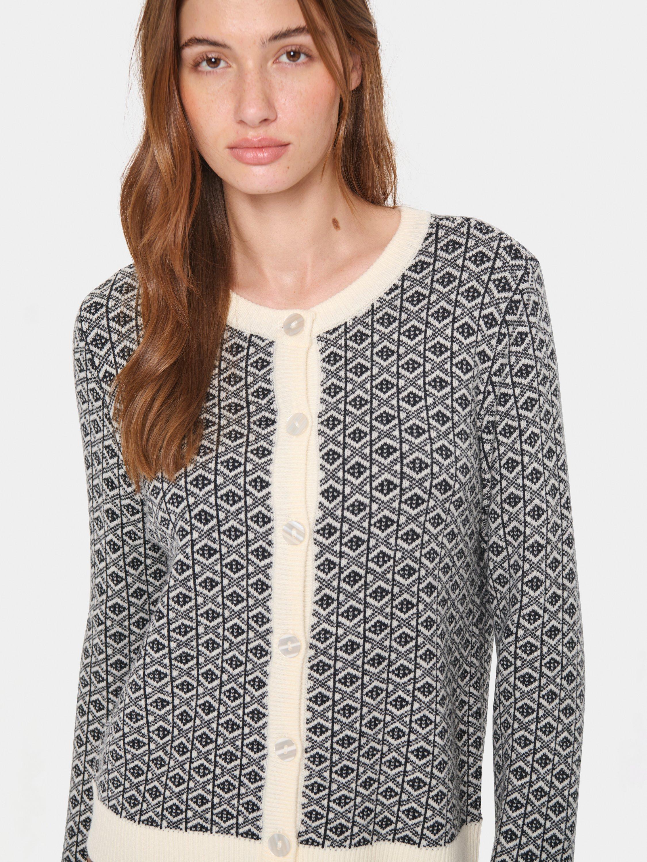 Product image 4 of 6, which shows Saint Tropez Herel Geometric Cardigan, Black/Cream, XS