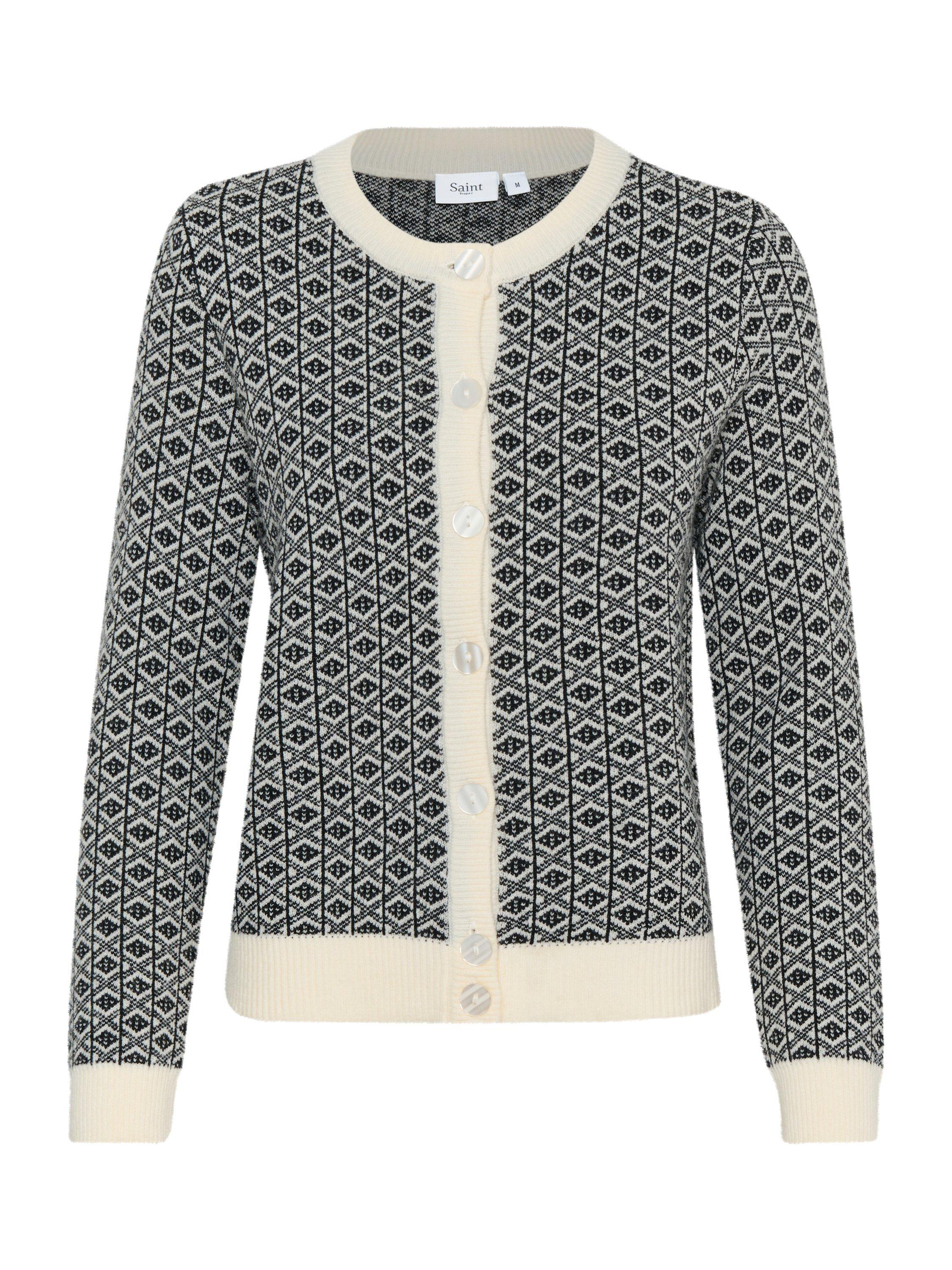Product image 5 of 6, which shows Saint Tropez Herel Geometric Cardigan, Black/Cream, XS